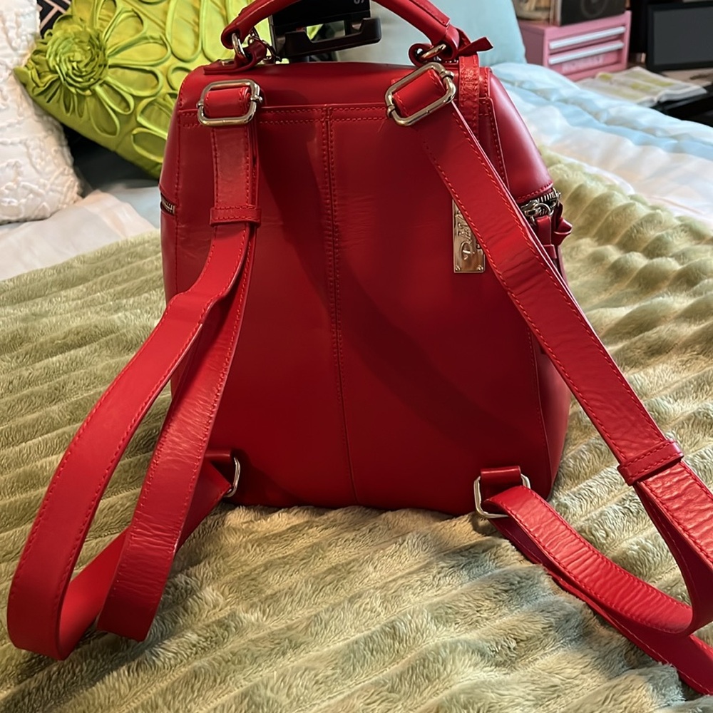 Dolce Vita red leather backpack I put the cherry keychain on it to look morecut - Picture 3 of 13